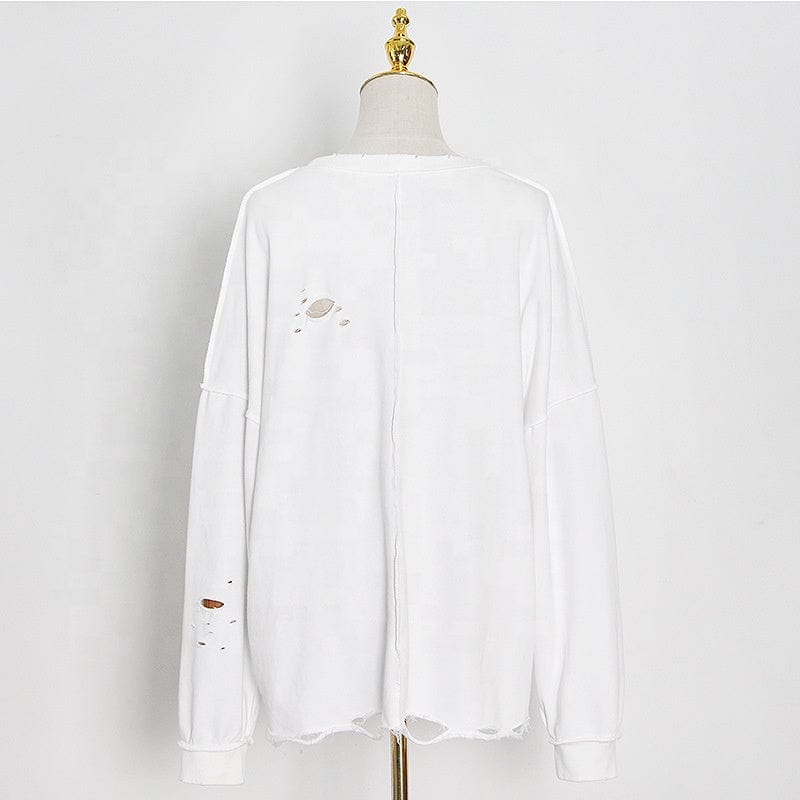 Fall streetwear ladies vintage distressed pullover sweatshirt fashionable plain blank crew neck sweatshirt for women