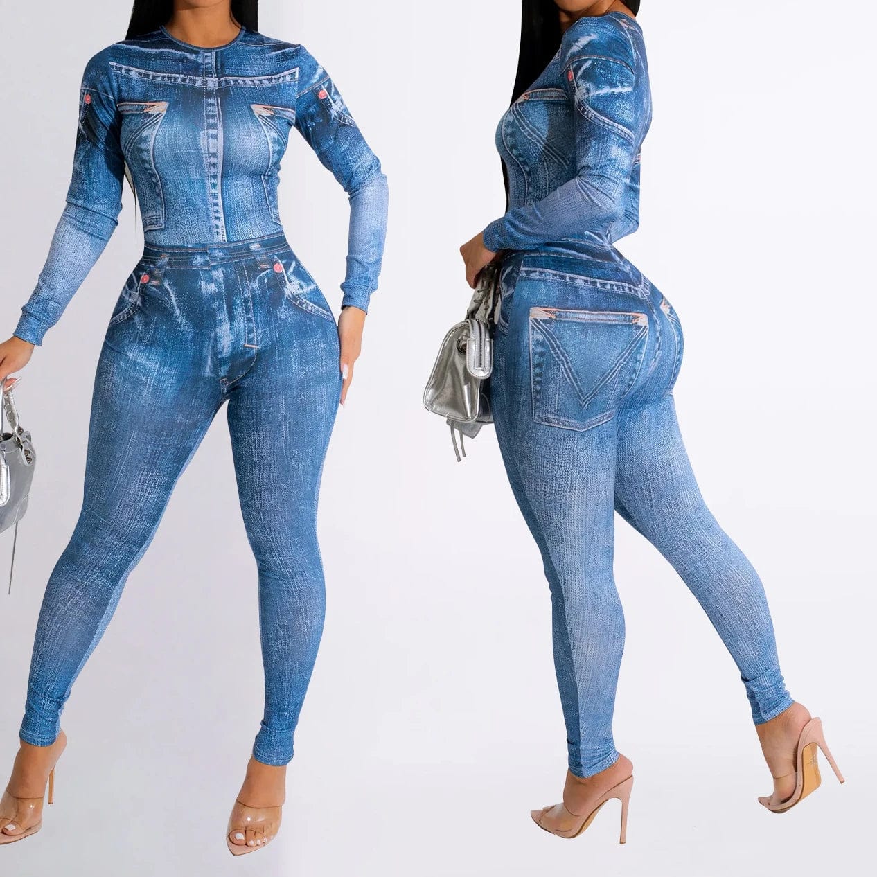 Fall Style Long Sleeve Jumpsuit With Bodycon Legging Set Fashion Printed Two Piece Lounge Wear Women Sets