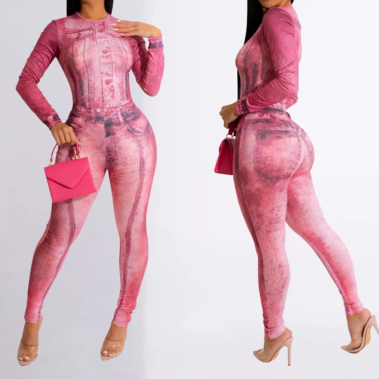 Fall Style Long Sleeve Jumpsuit With Bodycon Legging Set Fashion Printed Two Piece Lounge Wear Women Sets