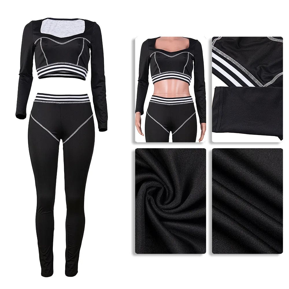 Fall Two Piece Pants Set Yoga Suits Fitness Women Exercise Workout 2 Pcs Long Sleeve Sexy Cropped Top Legging Outfit Sport Wear