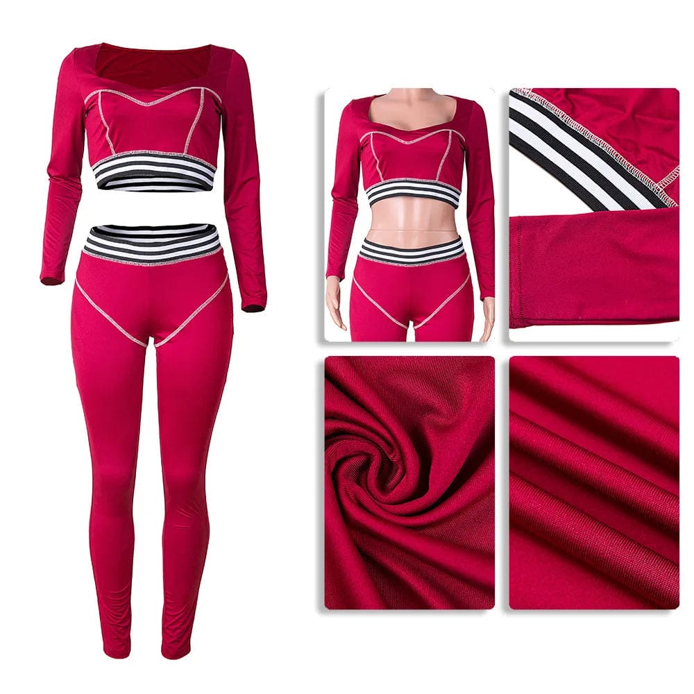 Fall Two Piece Pants Set Yoga Suits Fitness Women Exercise Workout 2 Pcs Long Sleeve Sexy Cropped Top Legging Outfit Sport Wear