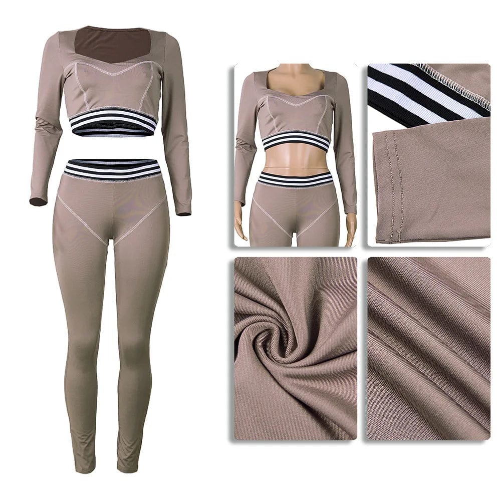 Fall Two Piece Pants Set Yoga Suits Fitness Women Exercise Workout 2 Pcs Long Sleeve Sexy Cropped Top Legging Outfit Sport Wear