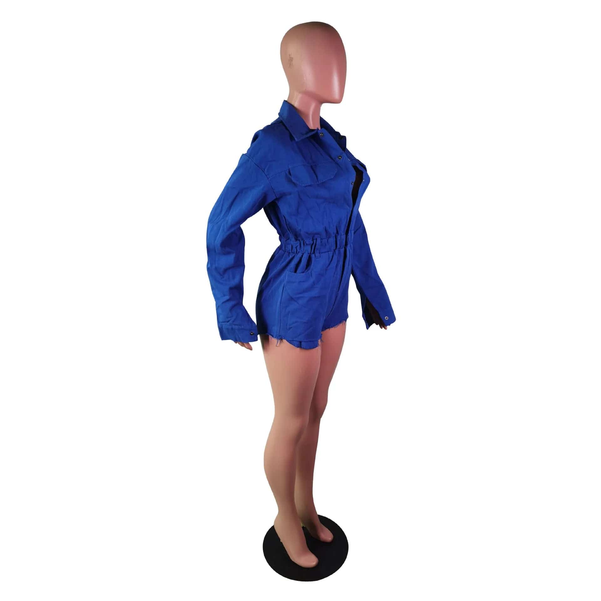 Fall Winter 2023 Women Fashion Casual Rompers for Ladies Long Sleeve Fashionable Cargo Denim Blue Jean Short Romper