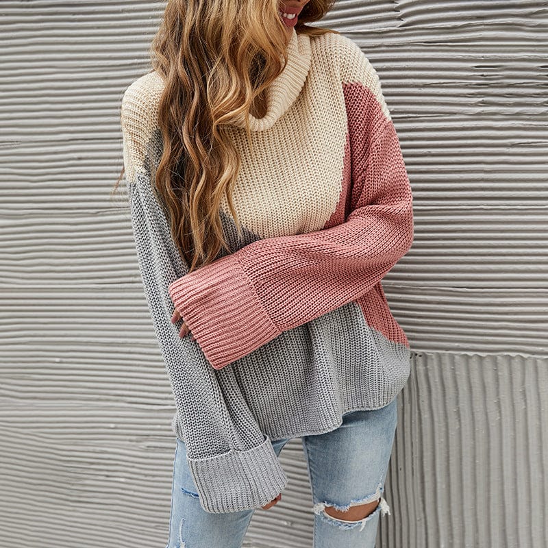 Fall/Winter contrast knitwear loose oversize lapel women casual pullover sweater