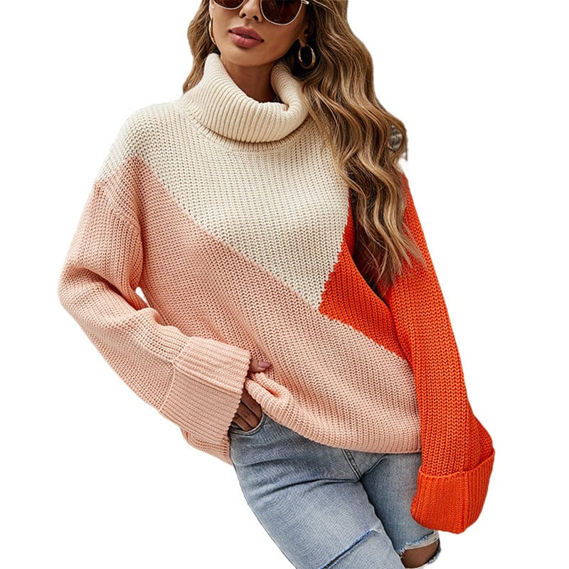 Fall/Winter contrast knitwear loose oversize lapel women casual pullover sweater