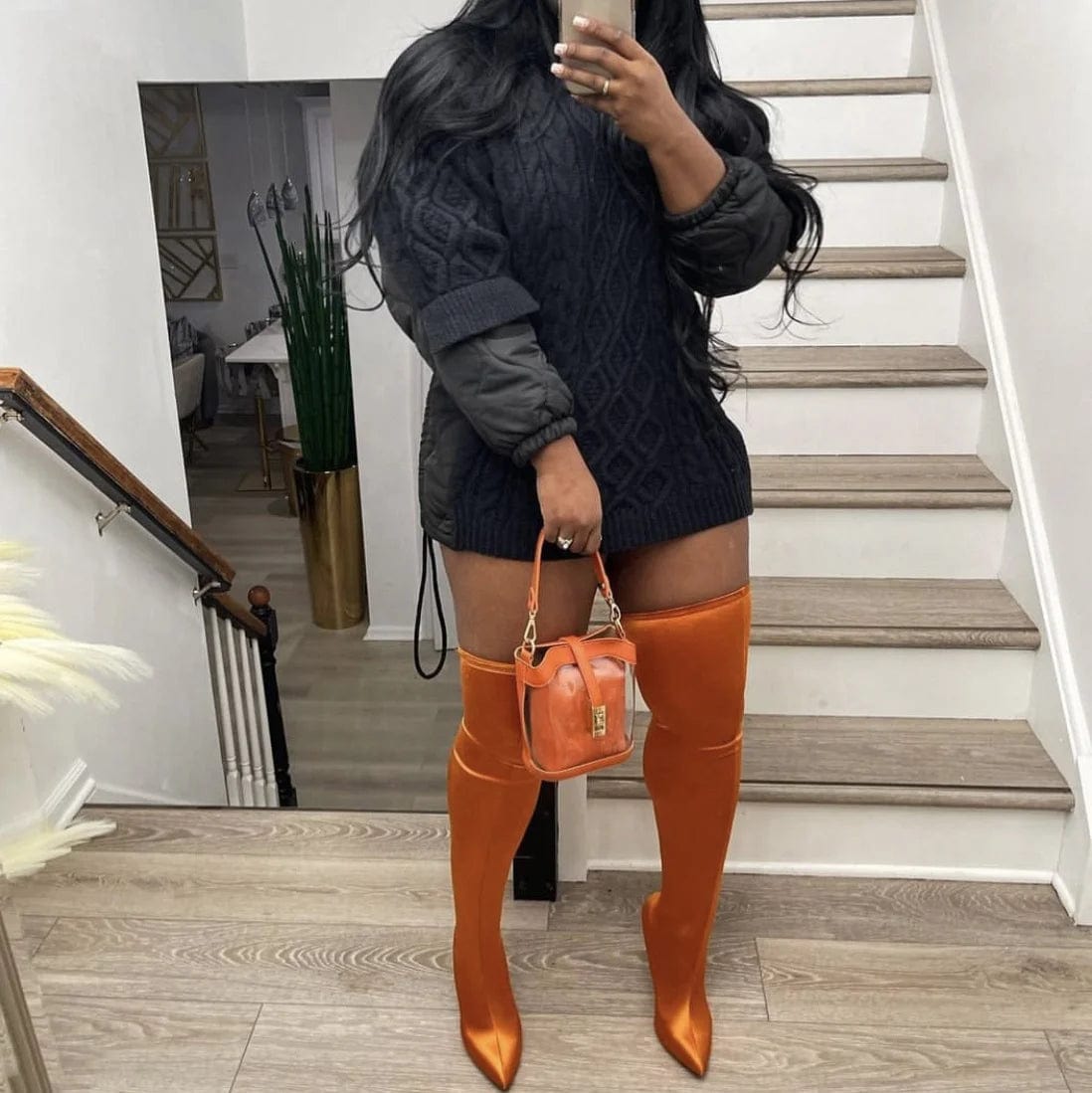 Fall winter fashion ladies patchwork knitted top casual side drawstring high neck pullover sweater women