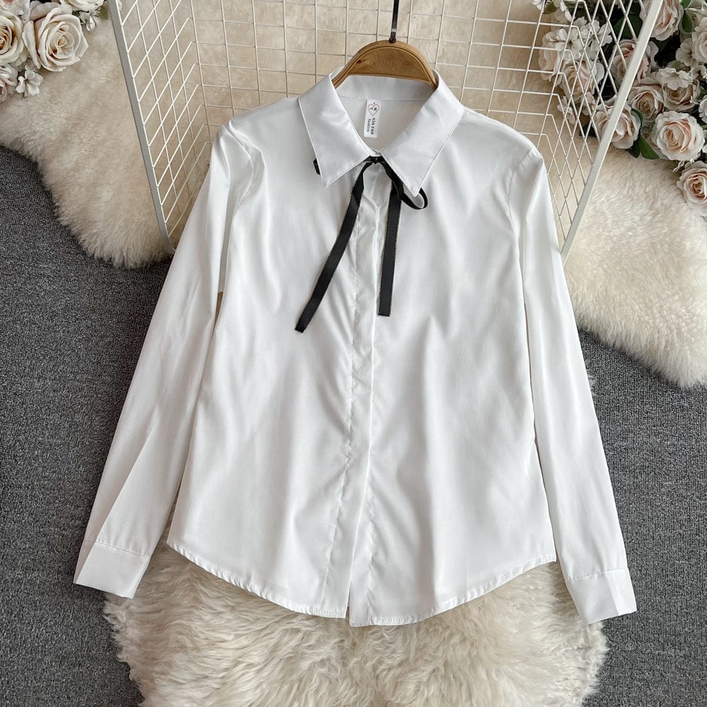 Fall Winter Korean Version Age-Reducing Sweet White Shirt Two-Piece Set Medium Length A-Word Tweed Dress