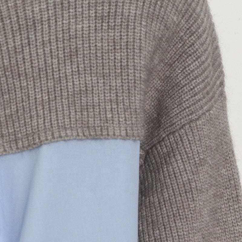 Fall winter ladies elegant V neck loose oversized sweater blank patchwork blouse women pullover knitted sweater