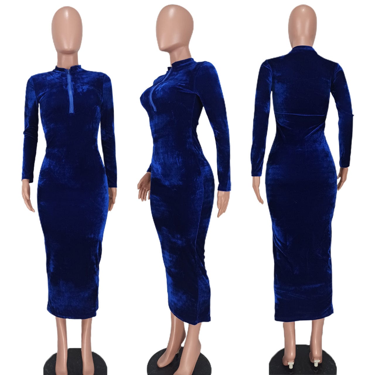 Fall &Winter Velvet Women Dress Slim Fit Bodycon Ladies Solid Long Dress for Women Clothing