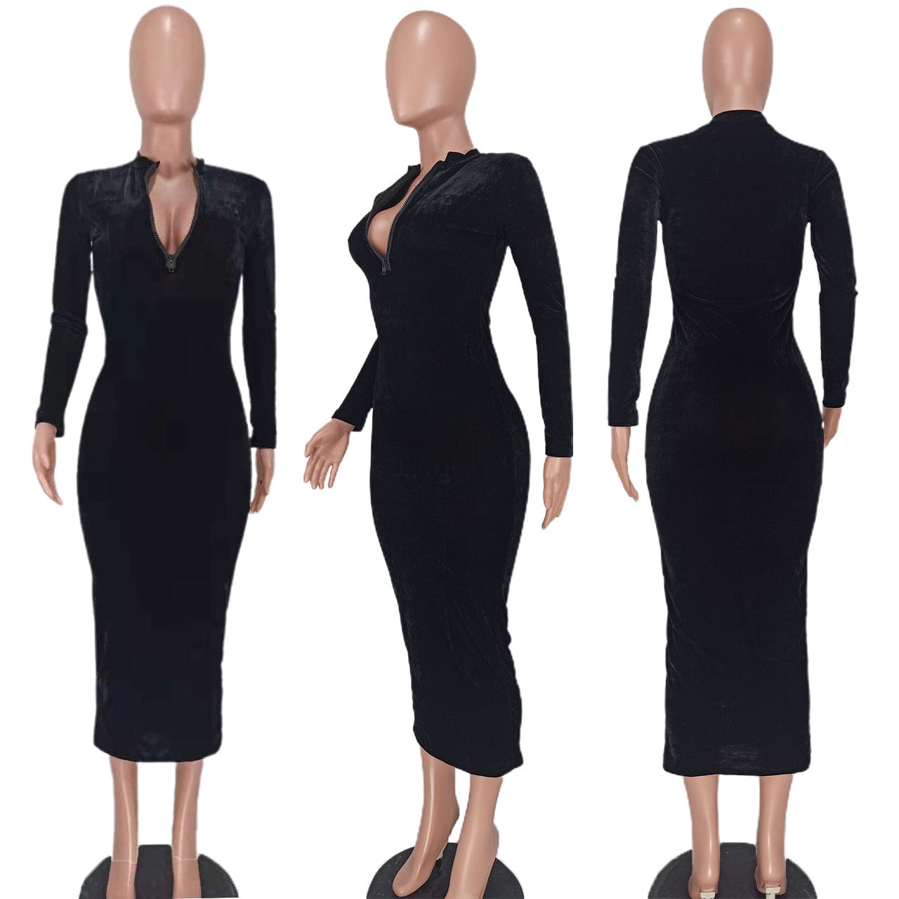 Fall &Winter Velvet Women Dress Slim Fit Bodycon Ladies Solid Long Dress for Women Clothing