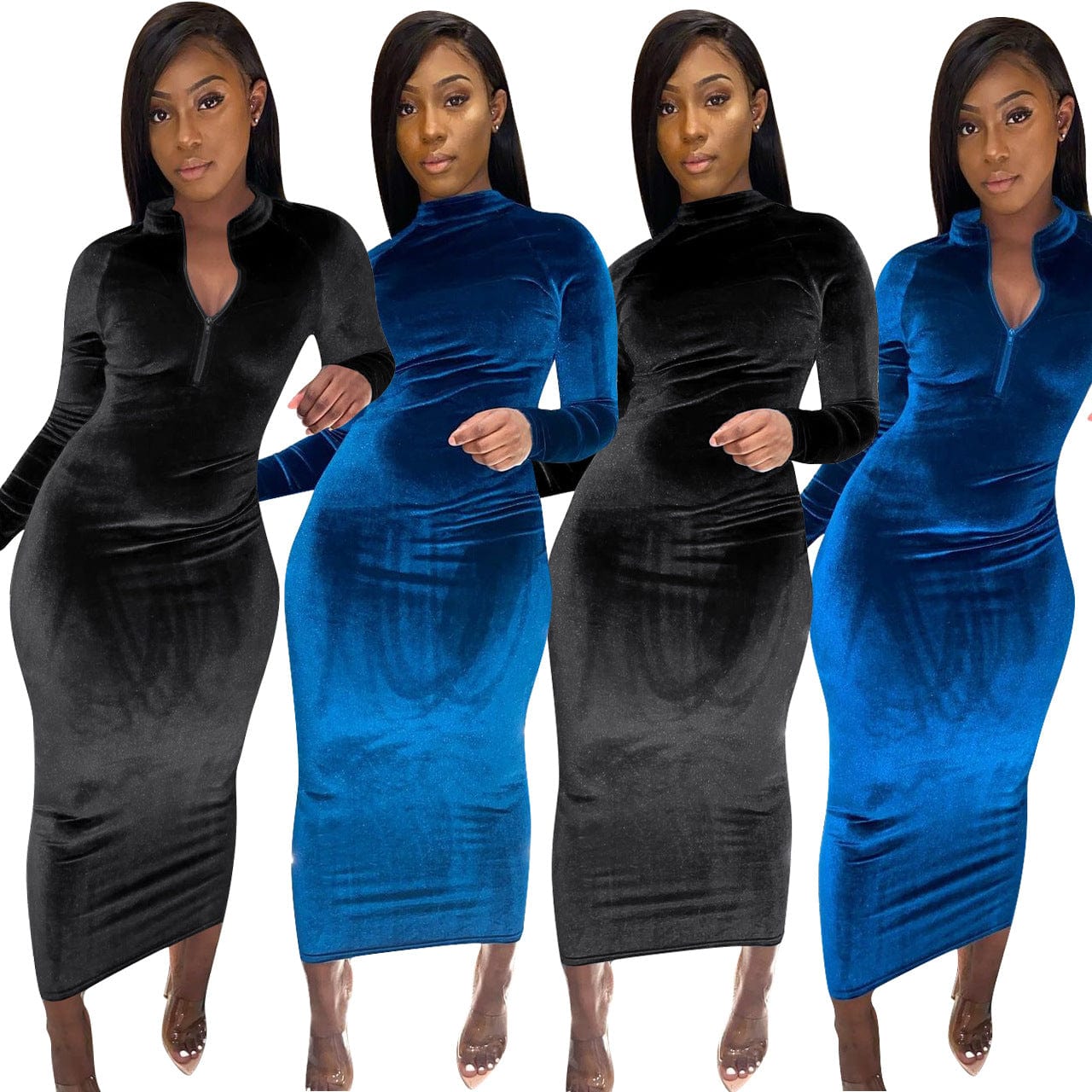 Fall &Winter Velvet Women Dress Slim Fit Bodycon Ladies Solid Long Dress for Women Clothing