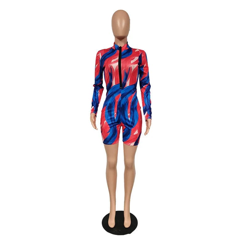 Fall Winter Zipper High Waist Long Sleeve Ladies Short Rompers Sexy Bodycon Womens One Piece Jumpsuits Playsuits