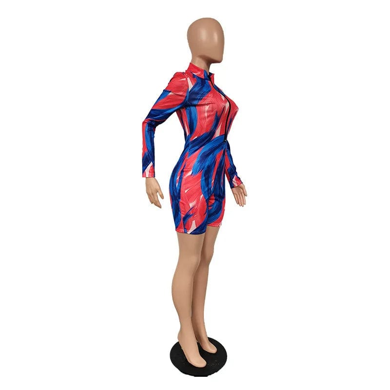 Fall Winter Zipper High Waist Long Sleeve Ladies Short Rompers Sexy Bodycon Womens One Piece Jumpsuits Playsuits