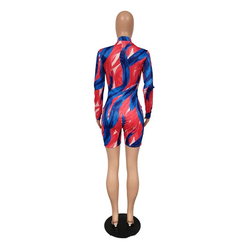 Fall Winter Zipper High Waist Long Sleeve Ladies Short Rompers Sexy Bodycon Womens One Piece Jumpsuits Playsuits