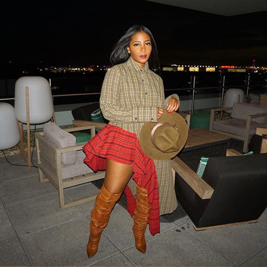 Fall Women Clothes Casual Plaid Irregular Loose Long Dress Shirt Dress