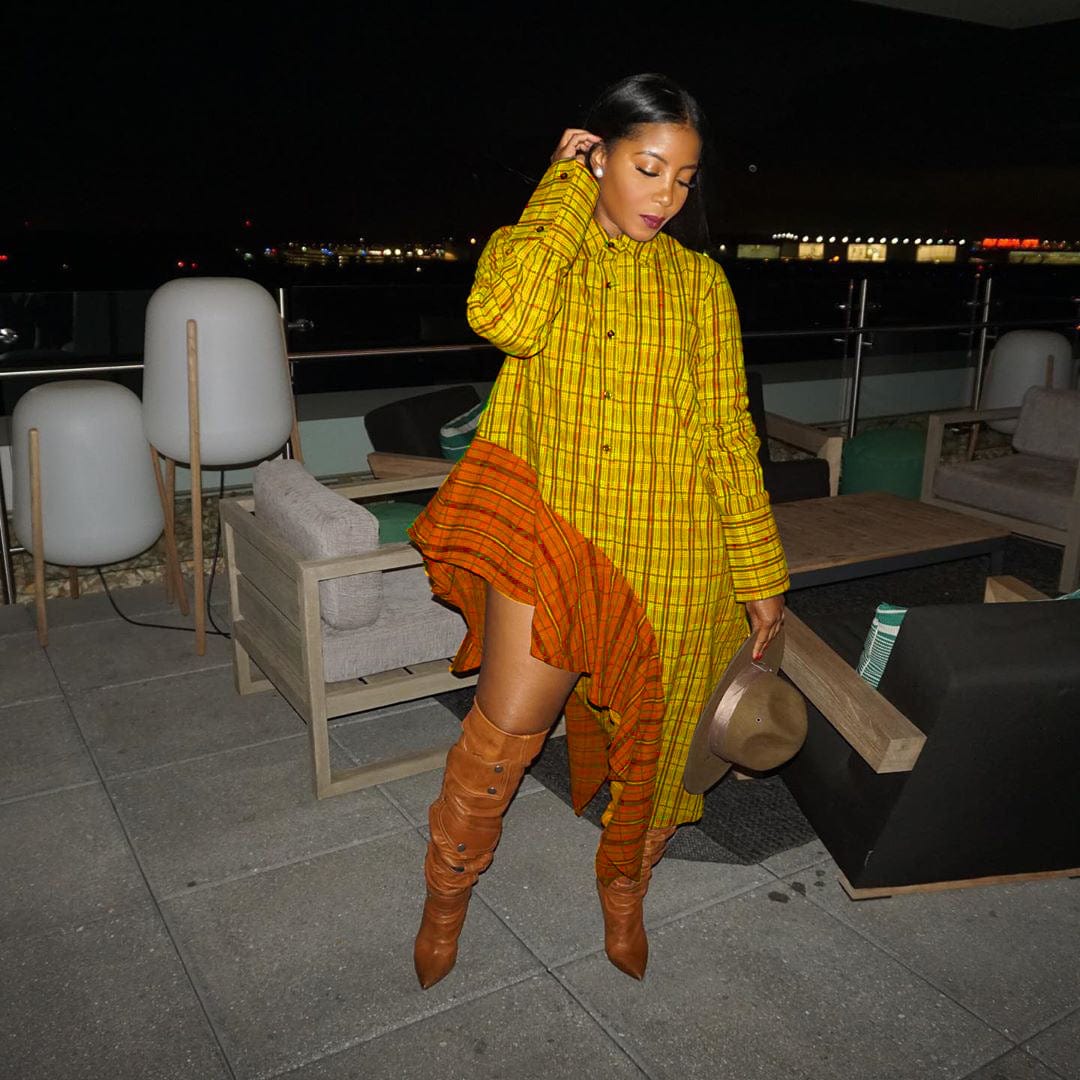 Fall Women Clothes Casual Plaid Irregular Loose Long Dress Shirt Dress