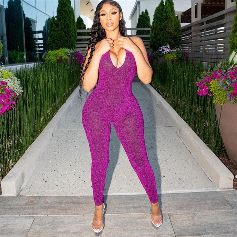 Fall Women Fashion Clothing One Piece Solid Color Sleeveless Sexy Women Jumpsuit