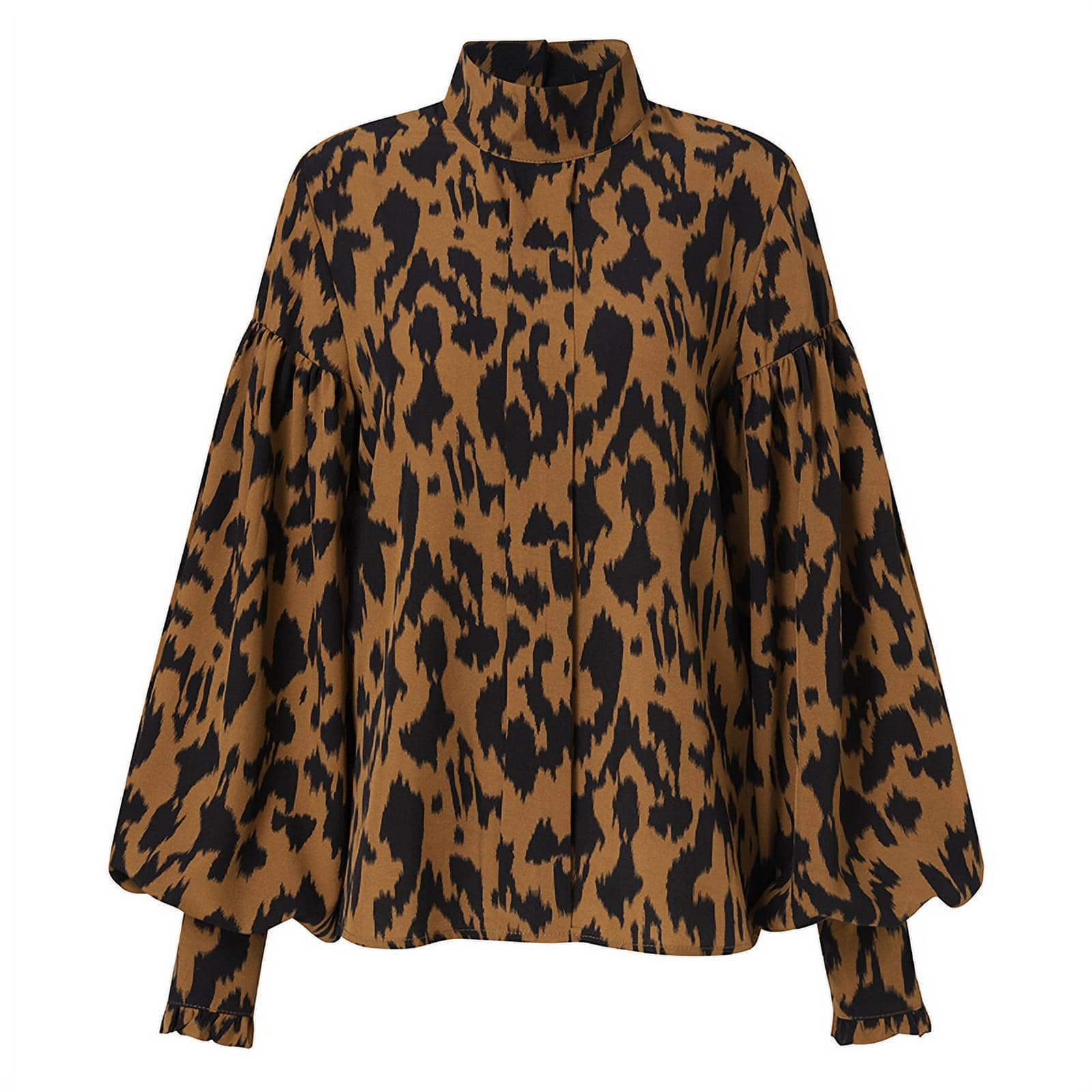 Fall  Women'S Fashion Leopard Print Top S-5Xl Printed Lantern Long Sleeve Plus Size Women'S Blouses Shirts