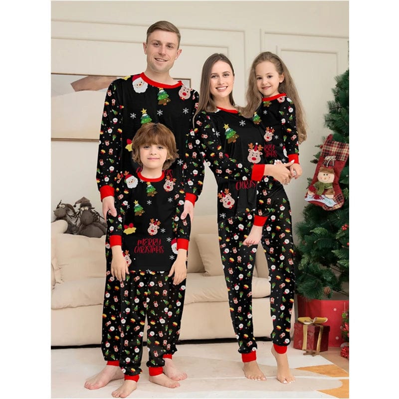 Family Matching Christmas Pajamas Set 2023 Santa Print Pjs Adult Child Cute Elk Sleepwear for Boys Girls Dad Mum+Dog Clothes