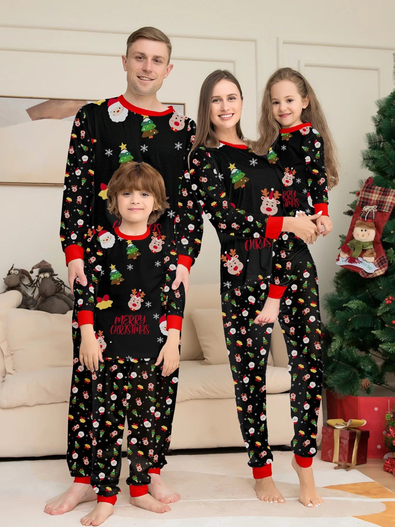Family Matching Christmas Pajamas Set 2023 Santa Print Pjs Adult Child Cute Elk Sleepwear for Boys Girls Dad Mum+Dog Clothes