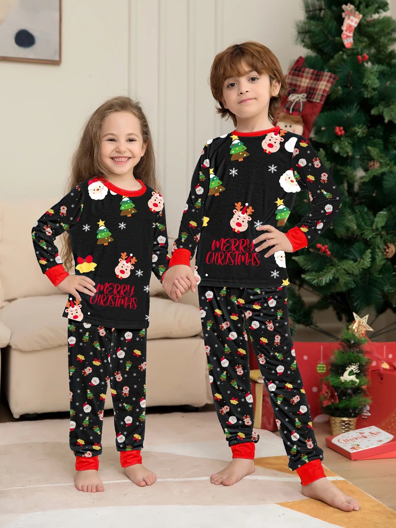 Family Matching Christmas Pajamas Set 2023 Santa Print Pjs Adult Child Cute Elk Sleepwear for Boys Girls Dad Mum+Dog Clothes