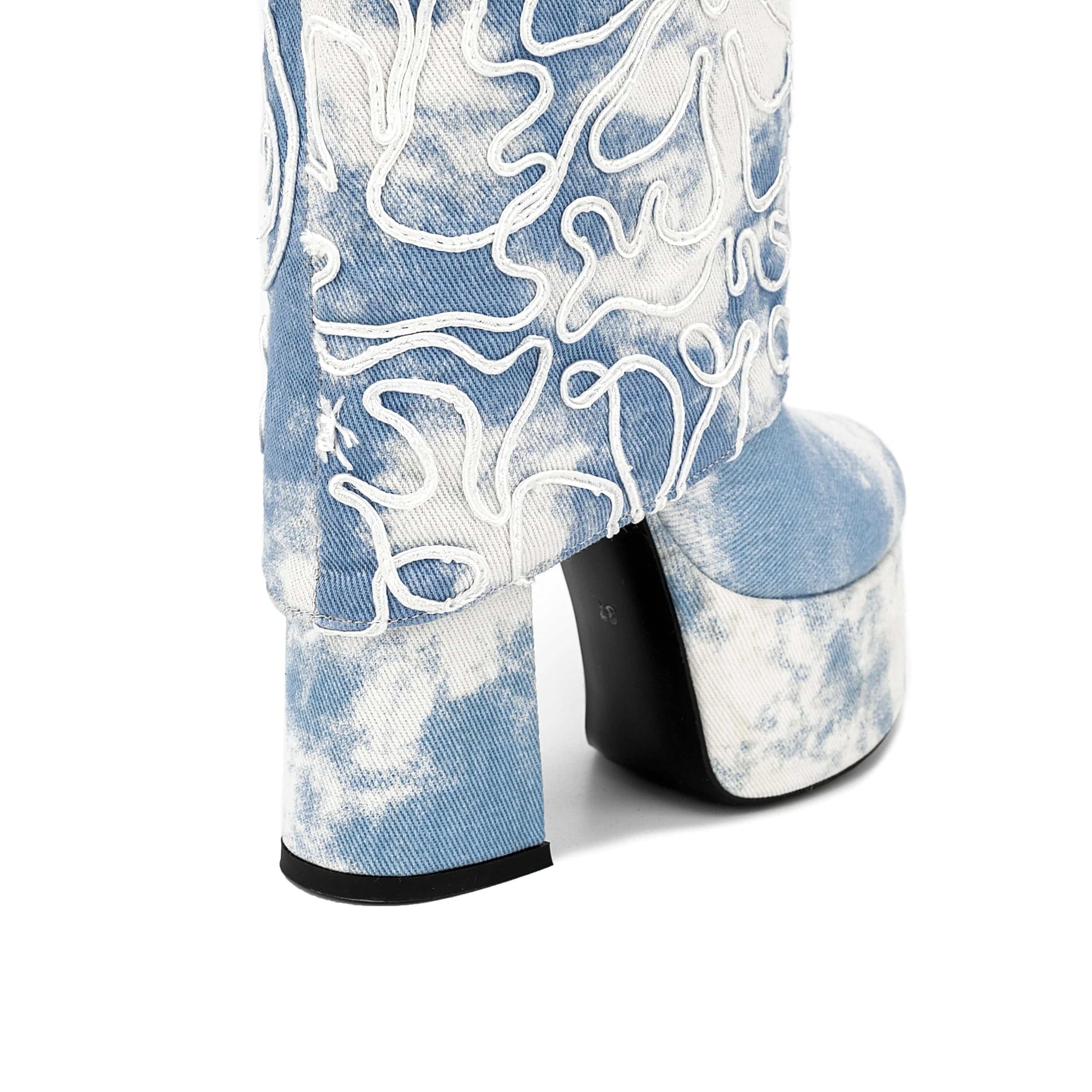 Famous Brand Luxury Diamond Party Shoes For Lady High Heels Denim Boots Square Toe Wide Calf Women Knee High Boots