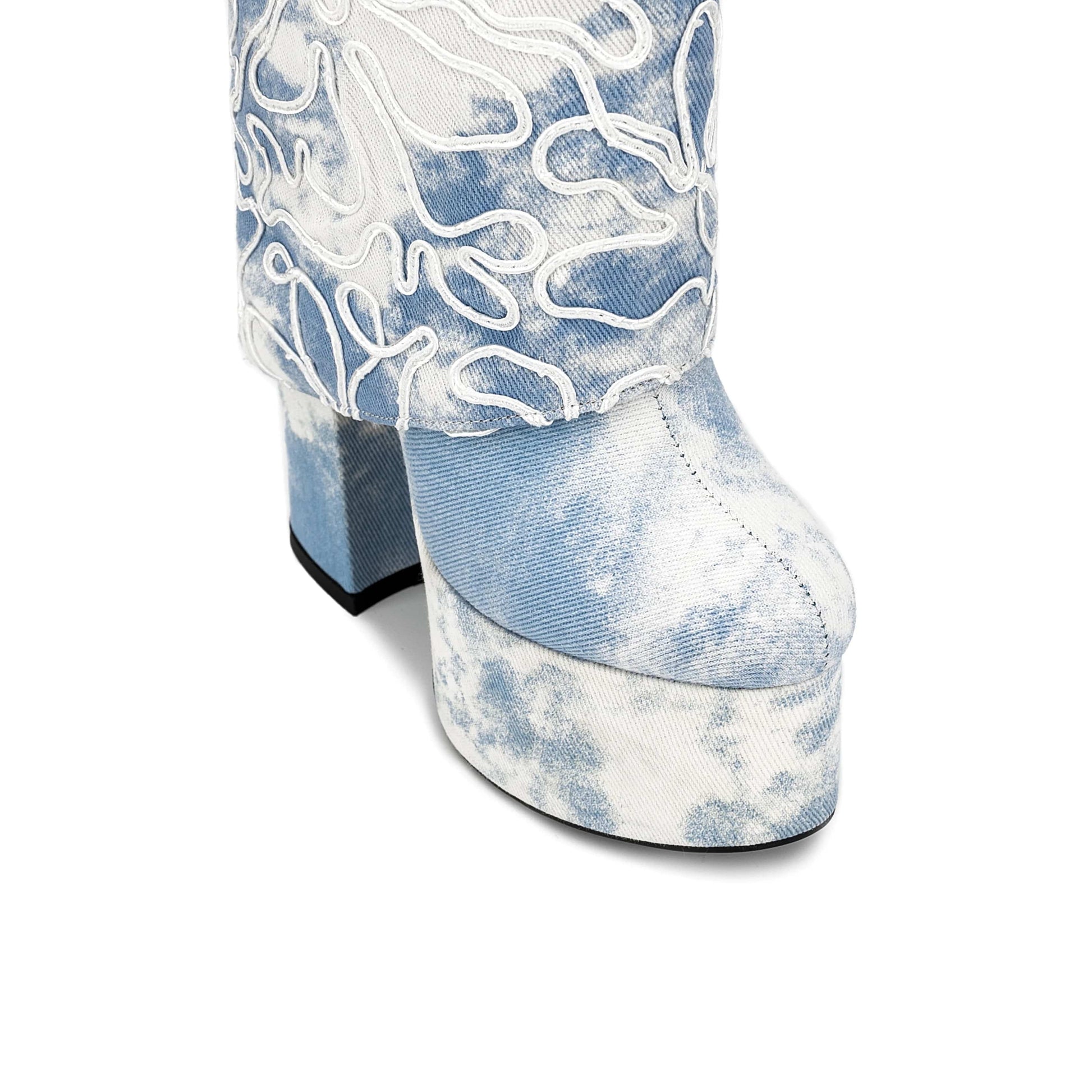 Famous Brand Luxury Diamond Party Shoes For Lady High Heels Denim Boots Square Toe Wide Calf Women Knee High Boots