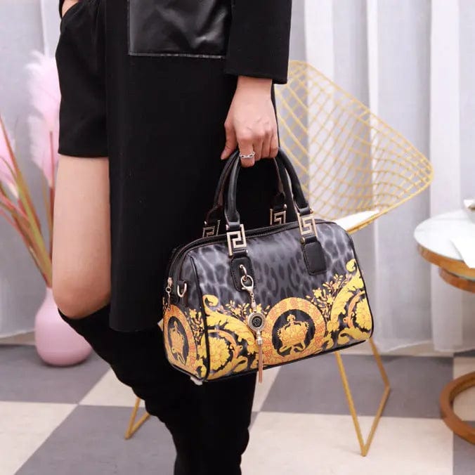Famous Brand Top Quality Leather Leopard Print Boston Bags Women Genuine Leather Handbags Cosmetic Bag Handbags for Women Luxury