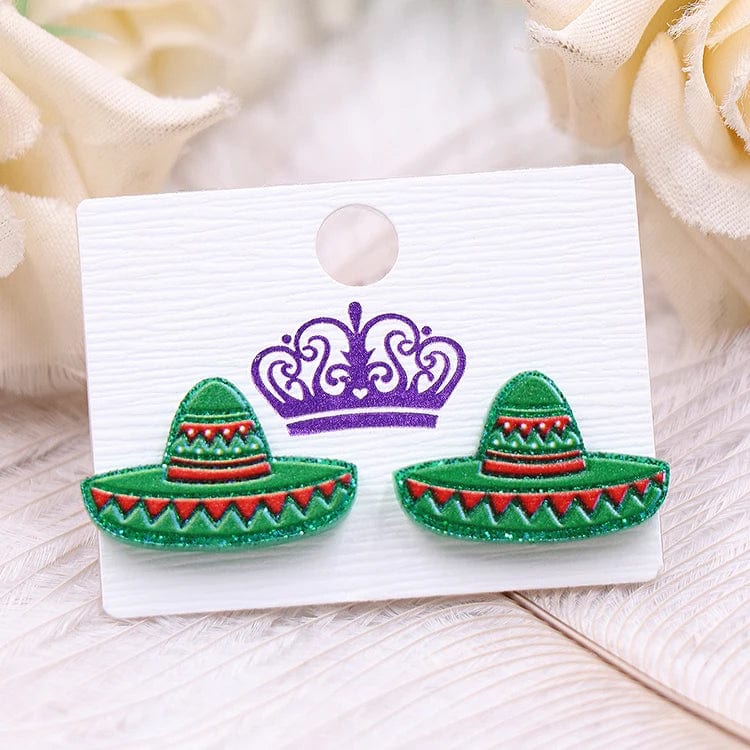 fashion / 0.8*0.5in / Multi Syasibo jewelry ERS871ER1664 1Pair New product CN Stud Mexican hat TRENDY Acrylic Jewelry For women titanium steel