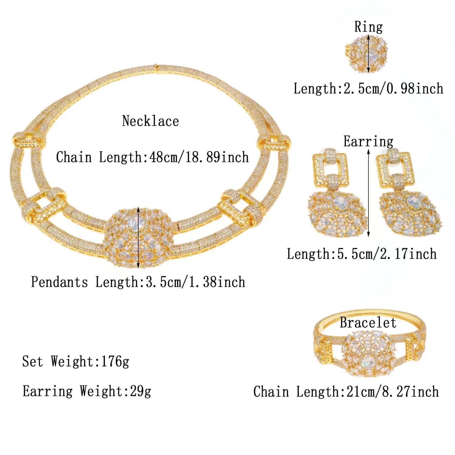 Fashion 18K 24K Gold Plated Wholesale Diamond Jewelry Set Women Cute Gift Party Wedding Western Wedding Copper Zircon Jewels