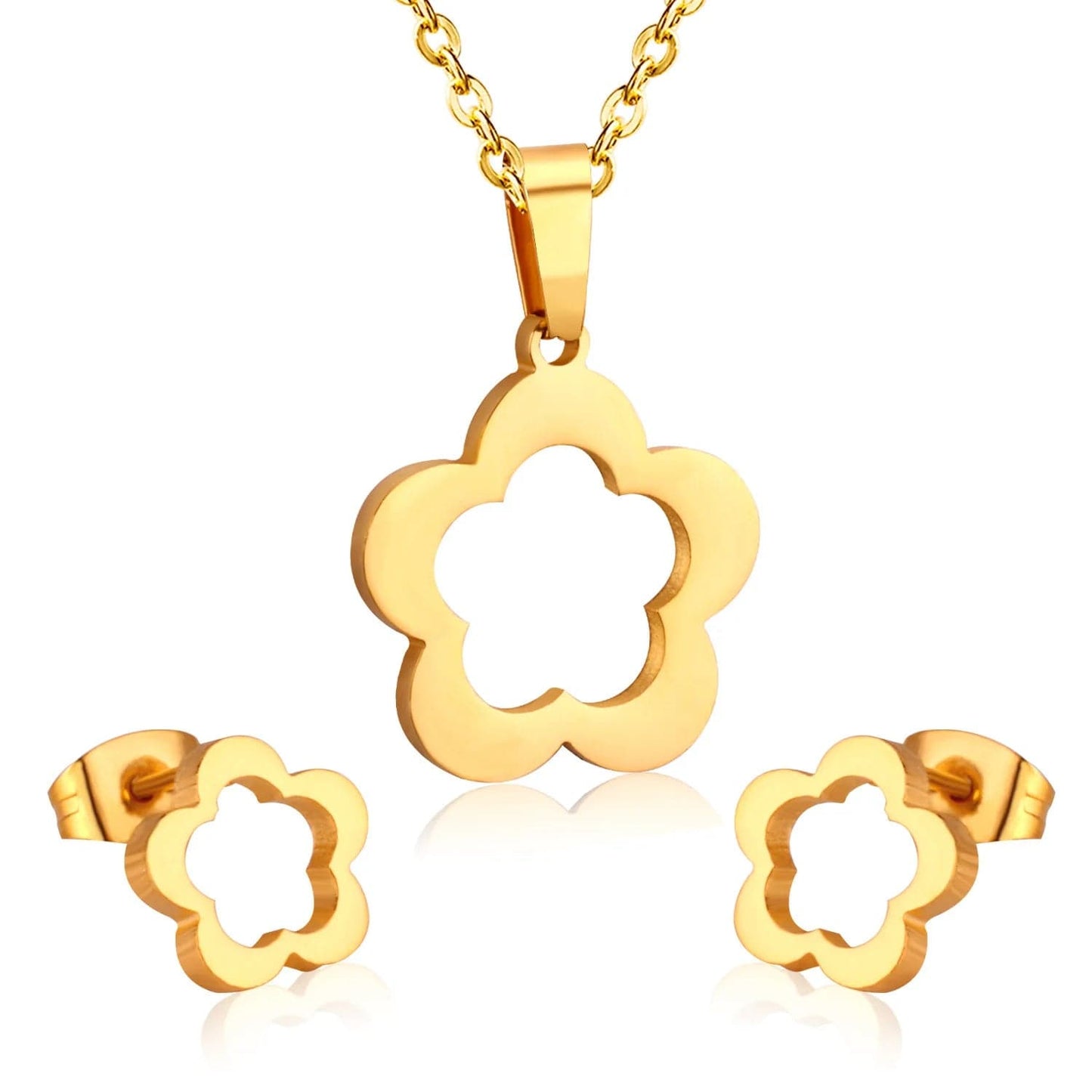 Fashion 18k gold plated  stainless steel love heart Pineapple pendant Necklace and earring set  design jewelry for women