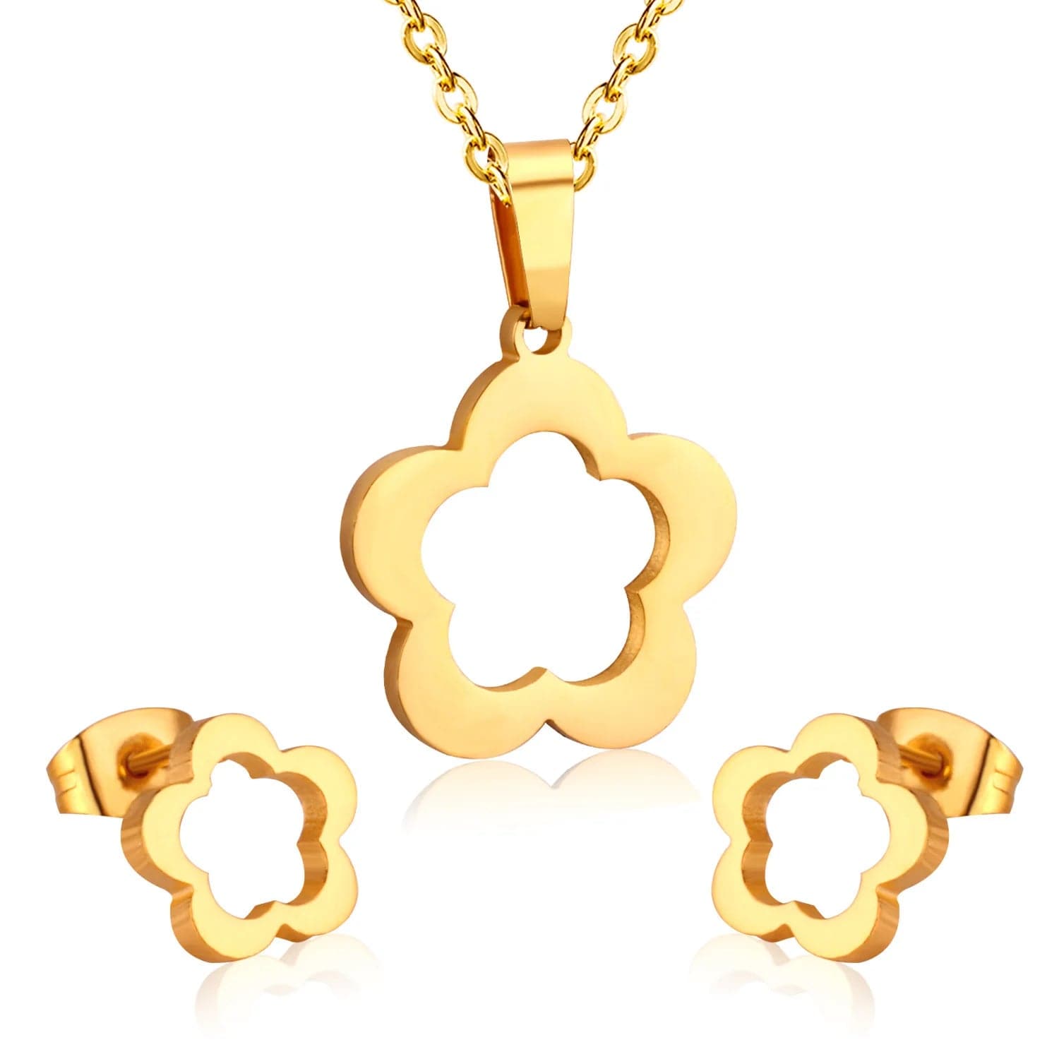 Fashion 18k gold plated  stainless steel love heart Pineapple pendant Necklace and earring set  design jewelry for women