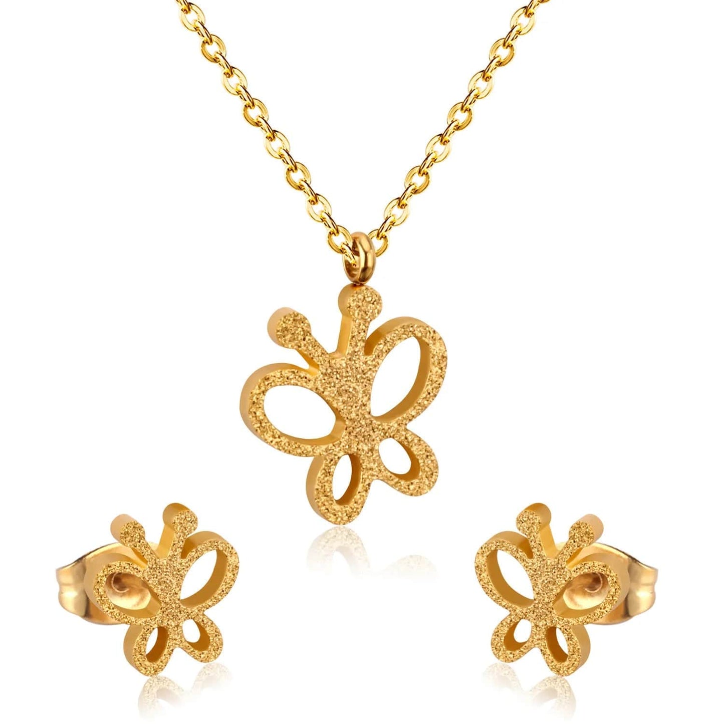 Fashion 18k gold plated  stainless steel love heart Pineapple pendant Necklace and earring set  design jewelry for women