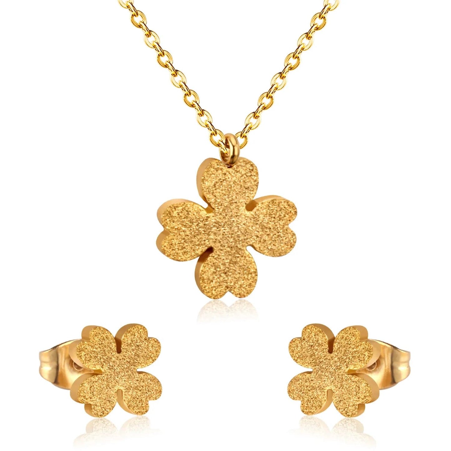 Fashion 18k gold plated  stainless steel love heart Pineapple pendant Necklace and earring set  design jewelry for women