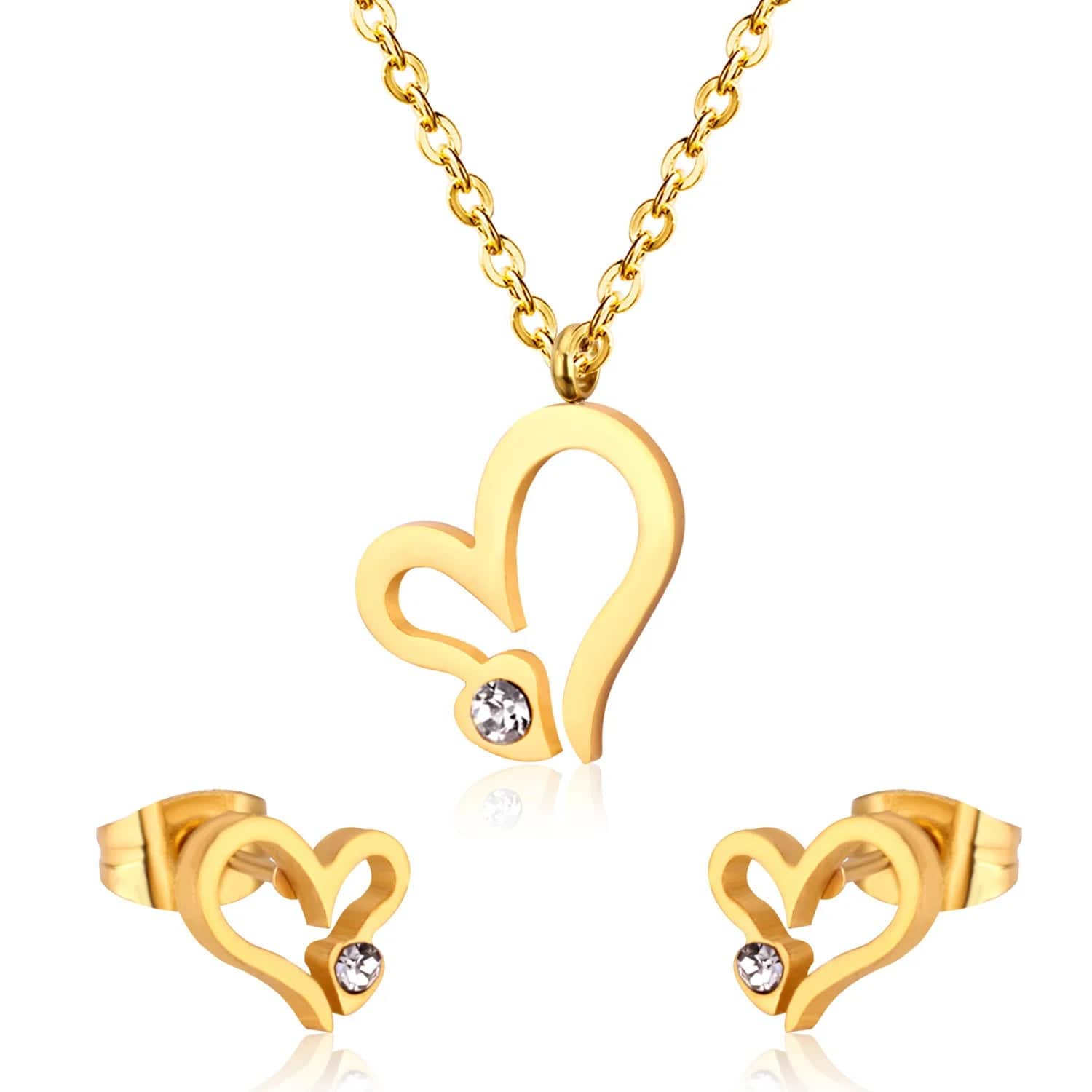 Fashion 18k gold plated  stainless steel love heart Pineapple pendant Necklace and earring set  design jewelry for women