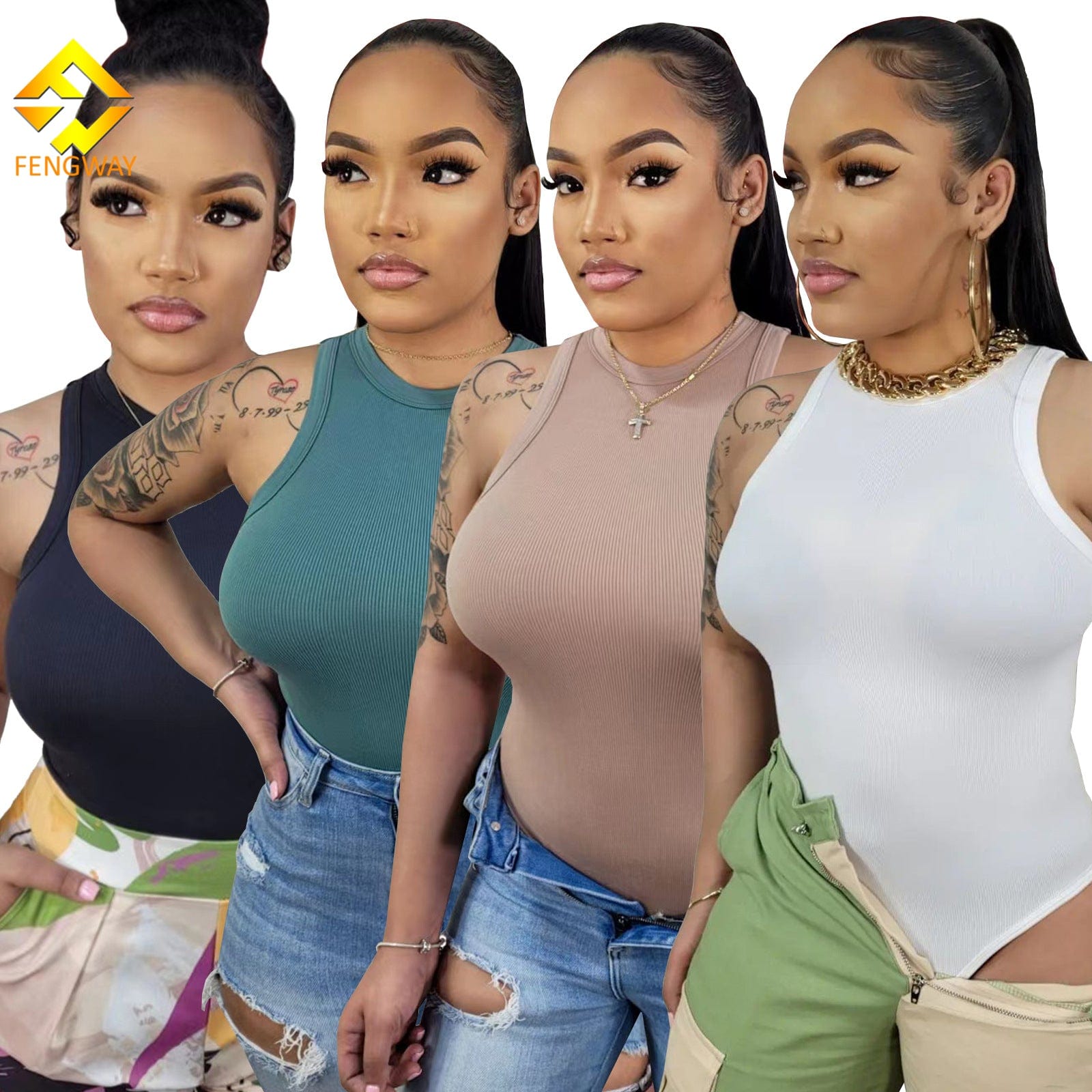 Fashion 2023 summer One Piece Jumpsuit  woman top sleeveless tank top bodysuit