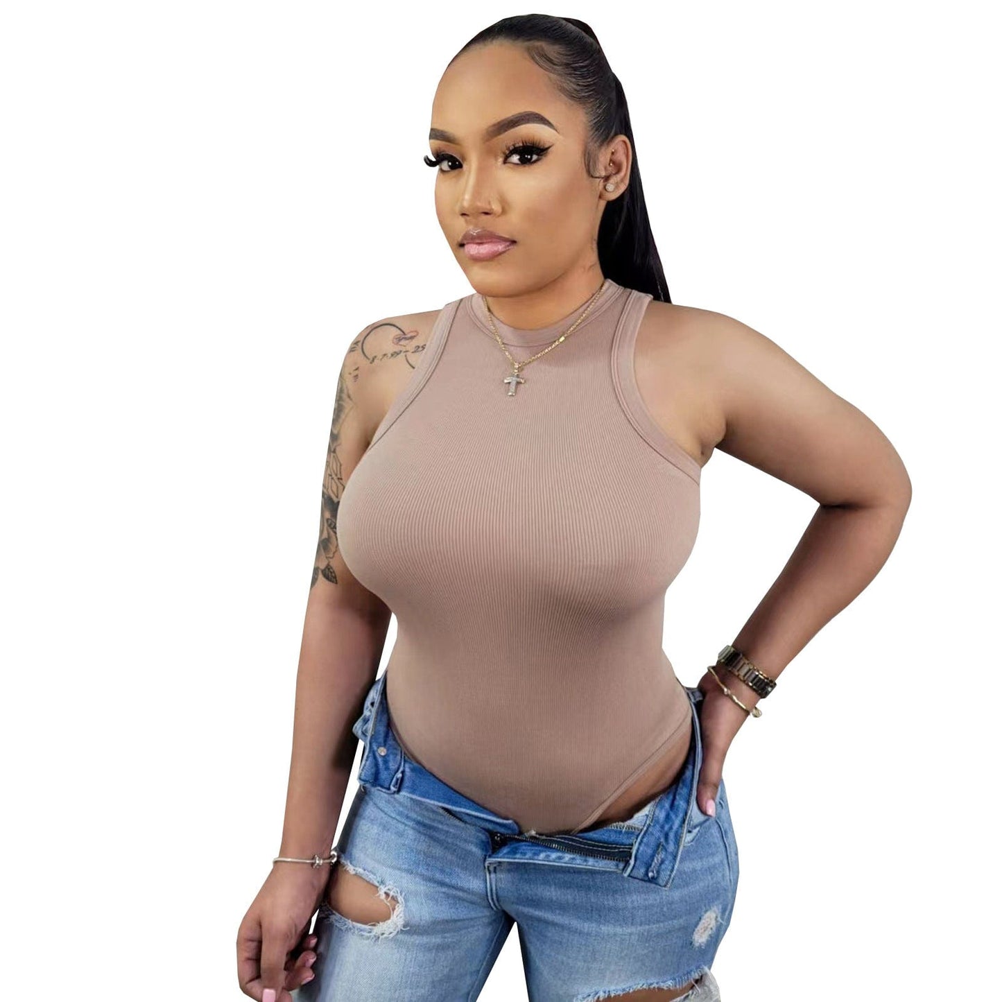 Fashion 2023 summer One Piece Jumpsuit  woman top sleeveless tank top bodysuit