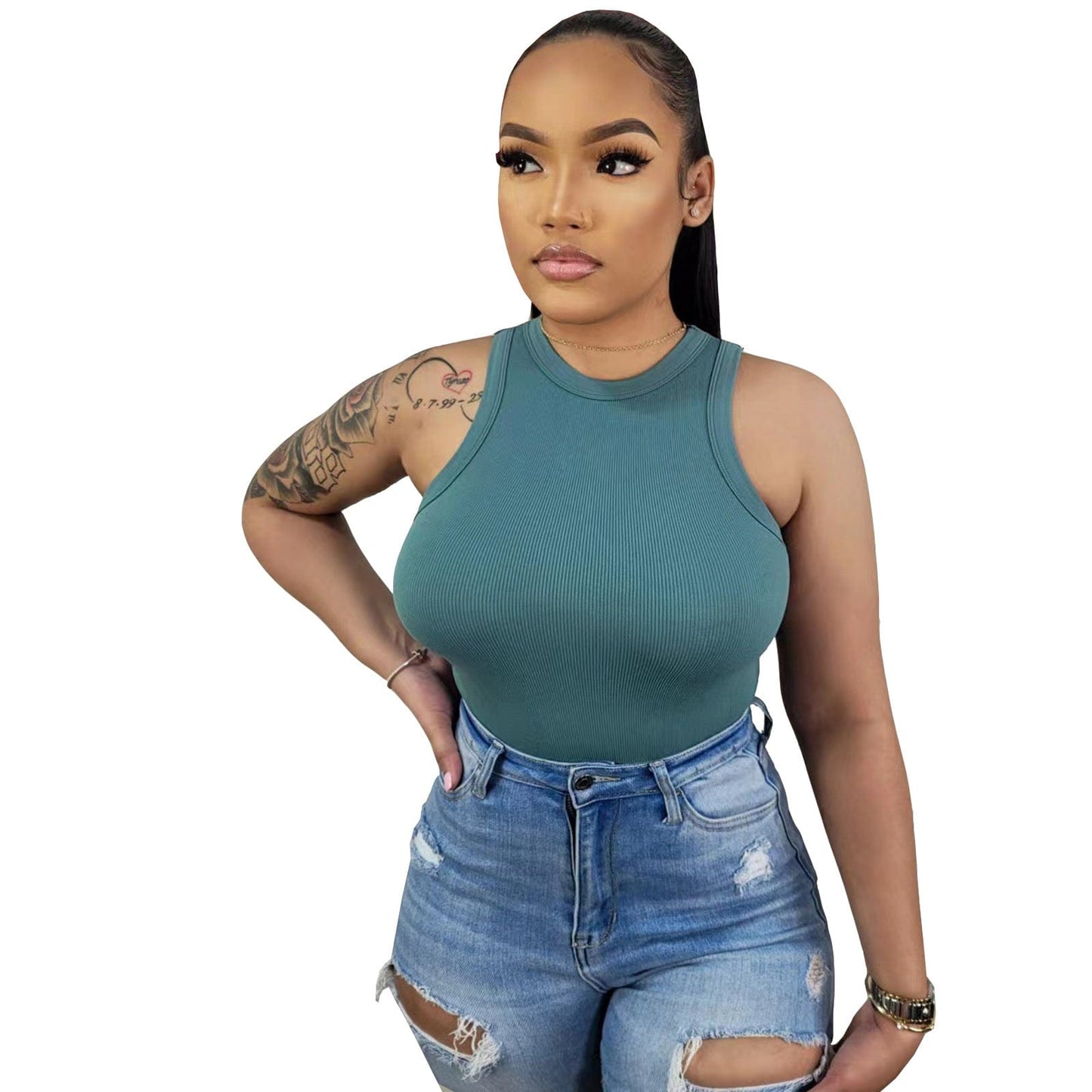 Fashion 2023 summer One Piece Jumpsuit  woman top sleeveless tank top bodysuit