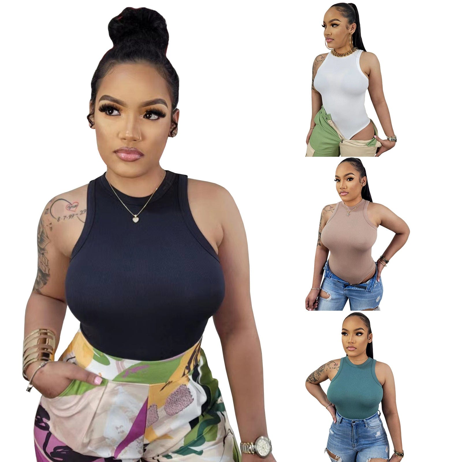 Fashion 2023 summer One Piece Jumpsuit  woman top sleeveless tank top bodysuit