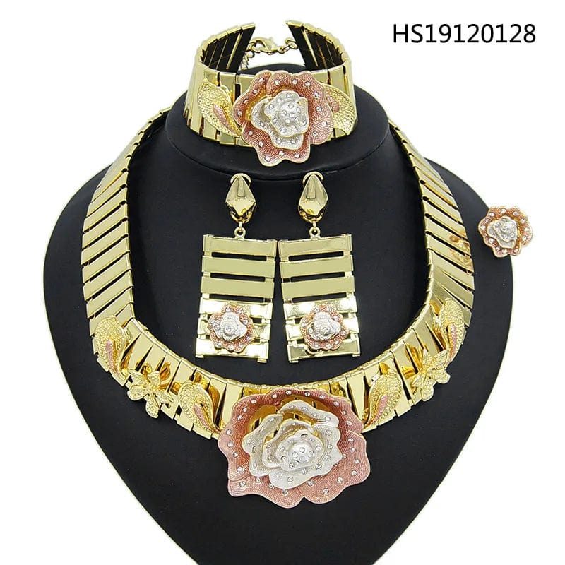 Fashion 24K Gold Plated Wholesale Dubai Gold Earrings Jewelry Women Cute Gift Party Western Wedding Copper Zircon Jewelry set