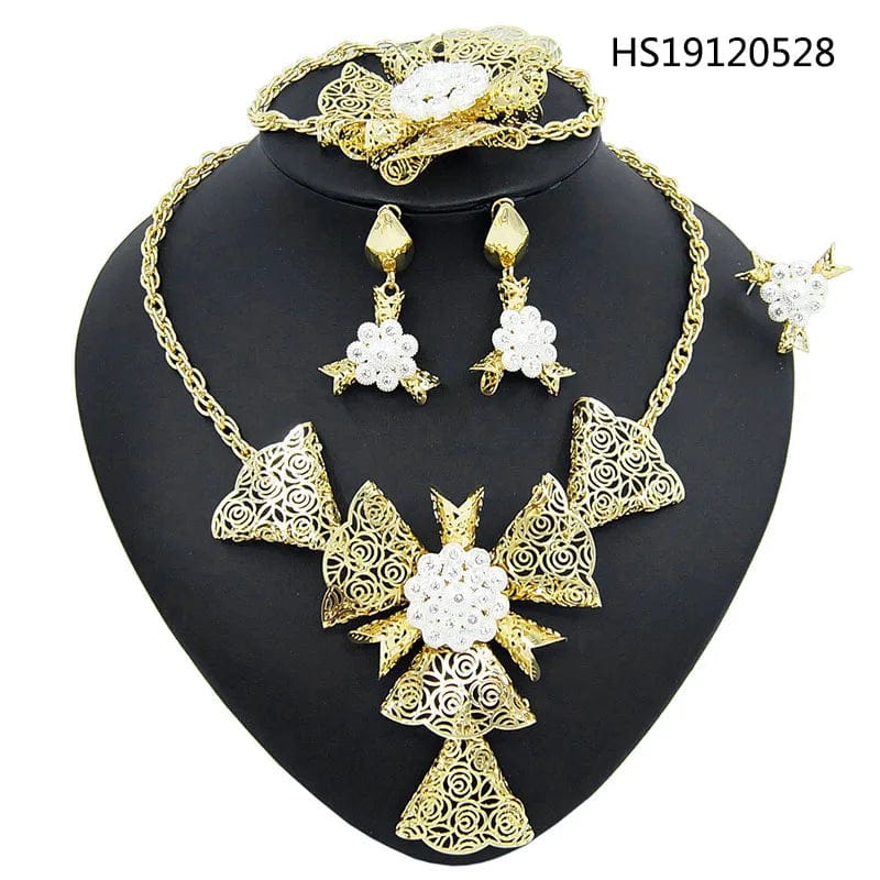 Fashion 24K Gold Plated Wholesale Dubai Gold Earrings Jewelry Women Cute Gift Party Western Wedding Copper Zircon Jewelry set