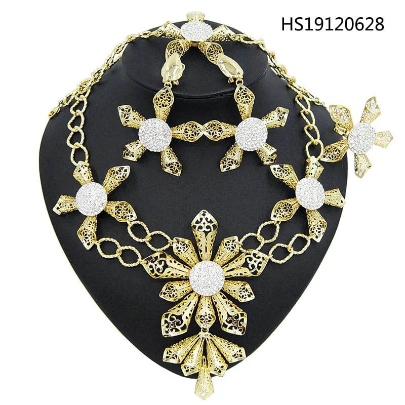 Fashion 24K Gold Plated Wholesale Dubai Gold Earrings Jewelry Women Cute Gift Party Western Wedding Copper Zircon Jewelry set