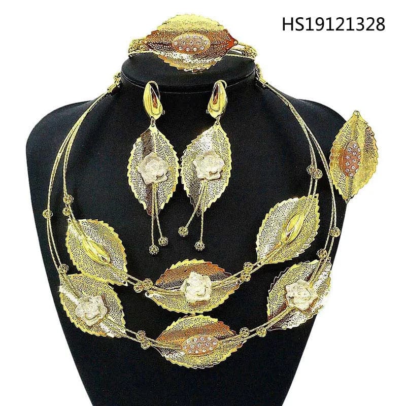 Fashion 24K Gold Plated Wholesale Dubai Gold Earrings Jewelry Women Cute Gift Party Western Wedding Copper Zircon Jewelry set