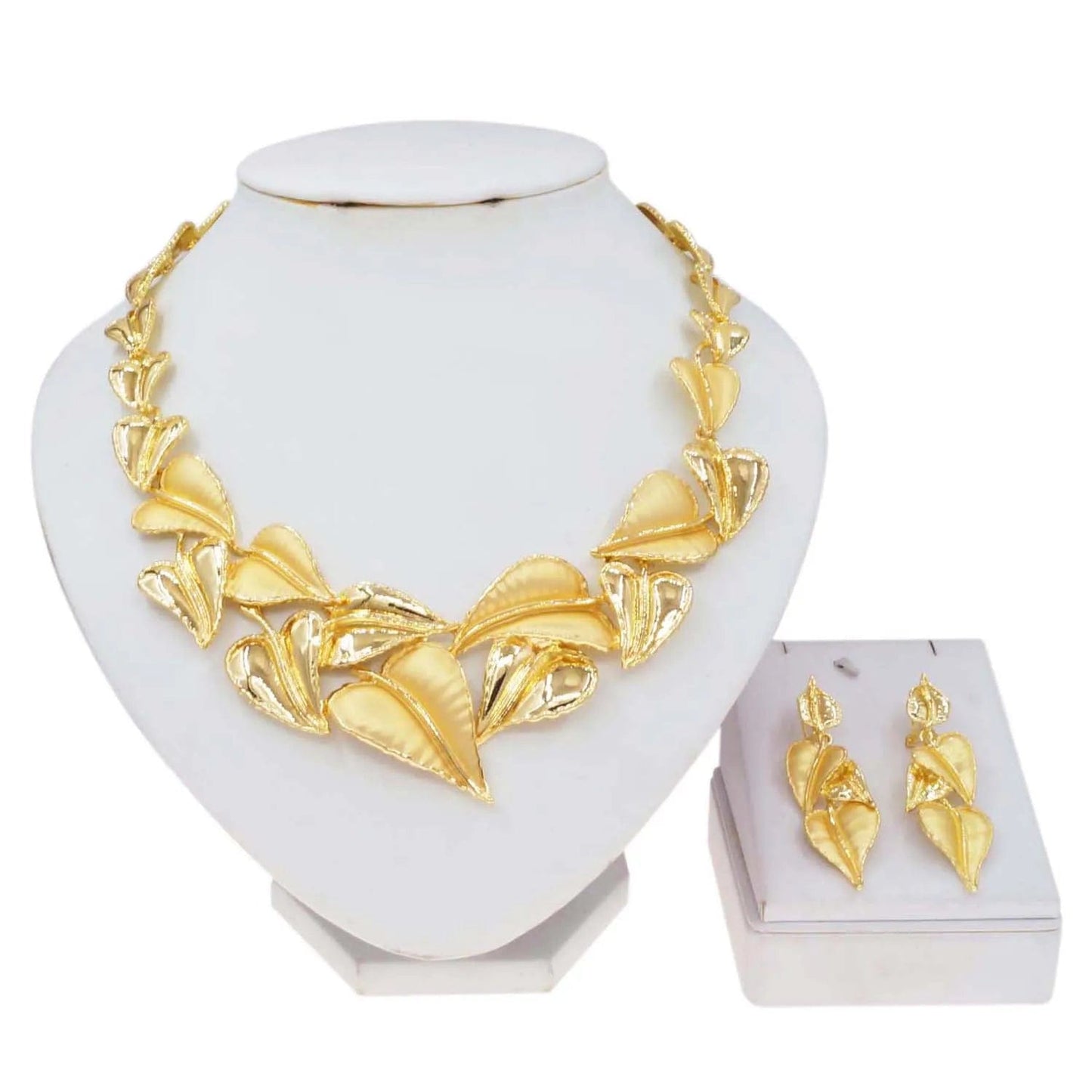 Fashion 24K Gold Plated Wholesale Dubai Gold Earrings Jewelry Women Cute Gift Party Western Wedding Copper Zircon Jewelry set