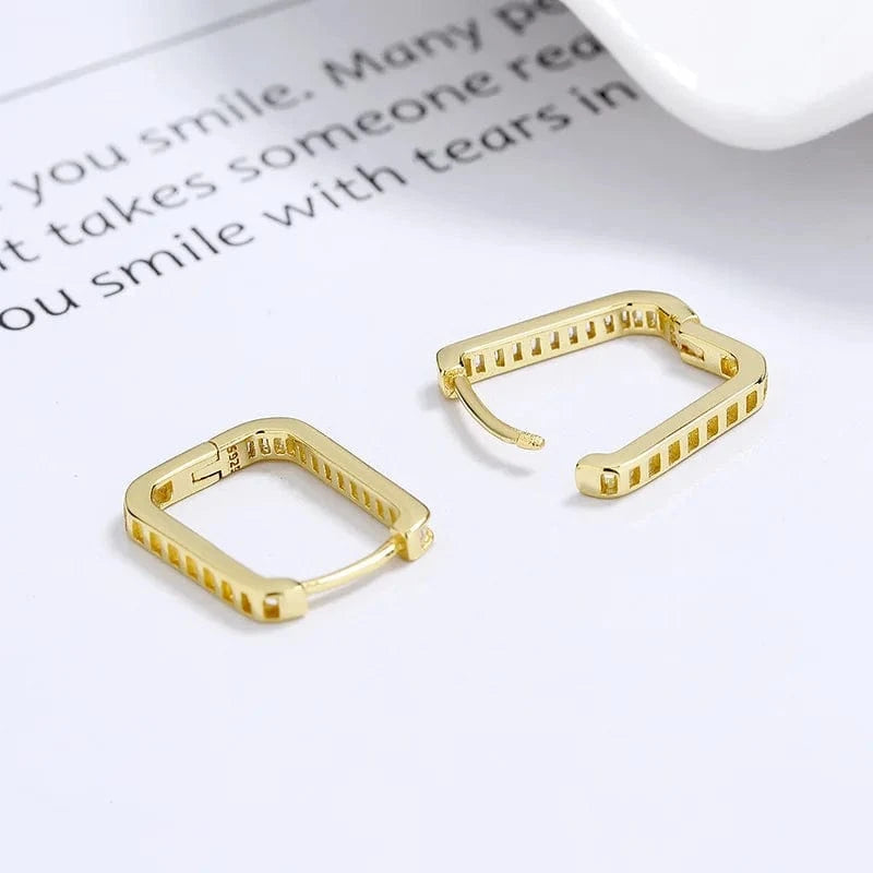 fashion 925 sterling silver minimalist earrings geometric square oval shape row of diamond gold plated hoop earrings women