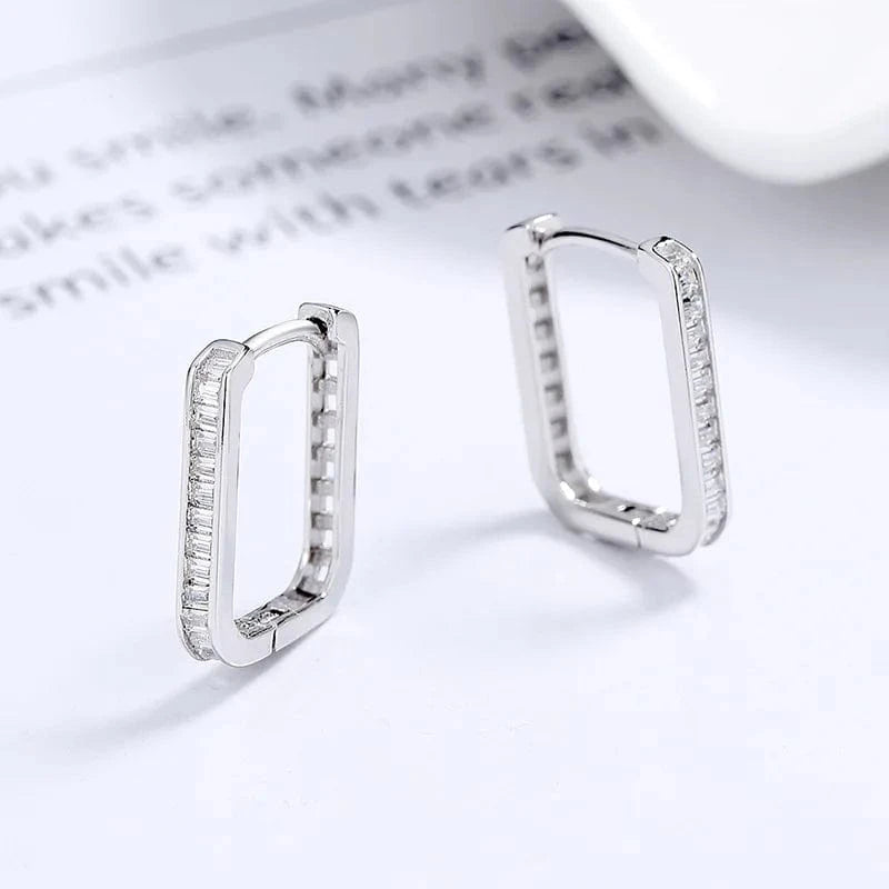 fashion 925 sterling silver minimalist earrings geometric square oval shape row of diamond gold plated hoop earrings women