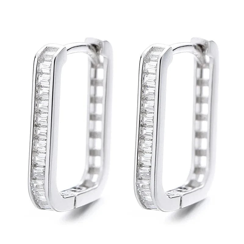 fashion 925 sterling silver minimalist earrings geometric square oval shape row of diamond gold plated hoop earrings women