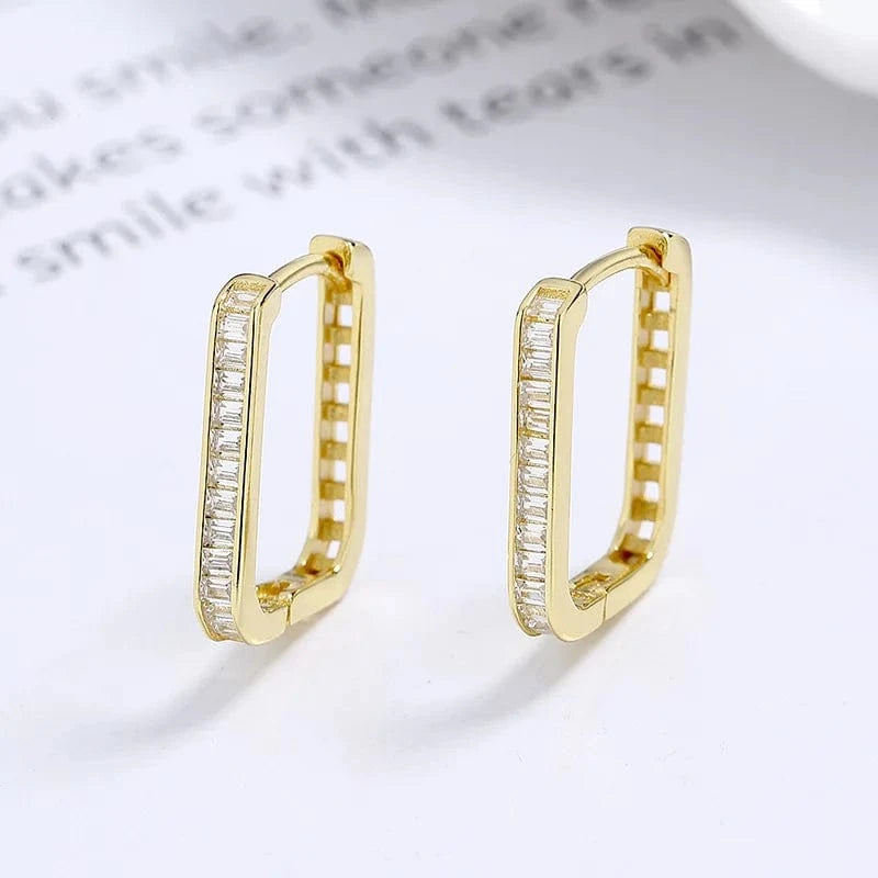 fashion 925 sterling silver minimalist earrings geometric square oval shape row of diamond gold plated hoop earrings women