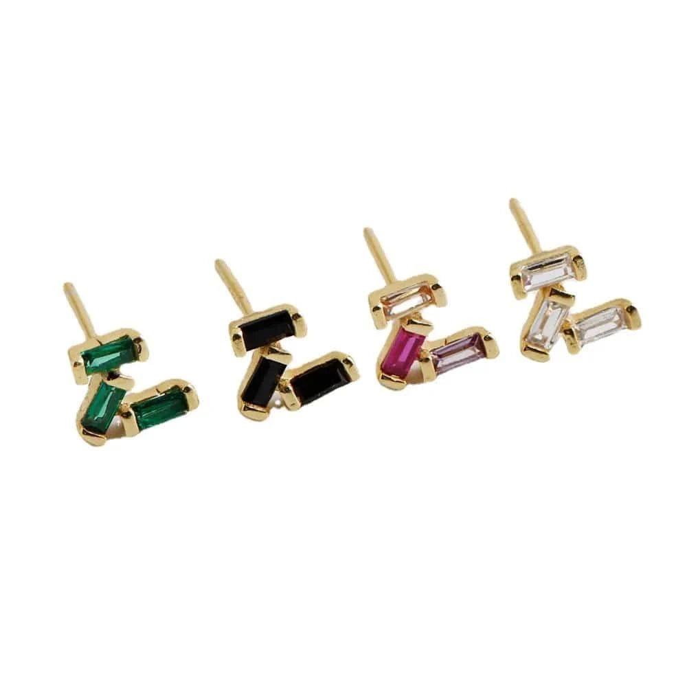 fashion 925 sterling silver minimalist rectangle shape green rainbow stud earring jewelry 18K gold plated for women jewelry