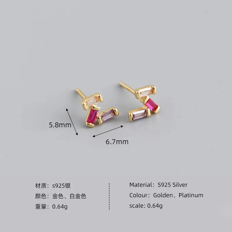 fashion 925 sterling silver minimalist rectangle shape green rainbow stud earring jewelry 18K gold plated for women jewelry